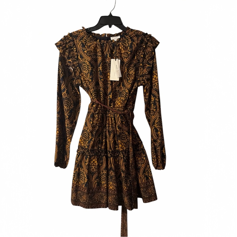 A Loves A NWT Boho Mini Dress Long Sleeve Ruffle Tie Waist Fall Festival M